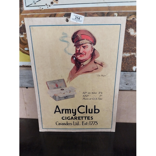 314 - Army Club Cigarettes Cavanders Ltd cardboard showcard. {40 cm H x 29 cm W}.