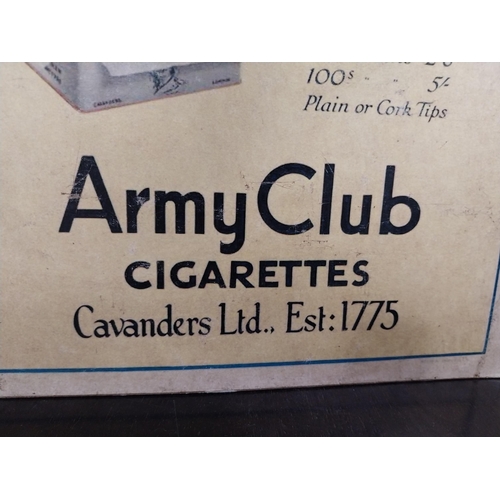 314 - Army Club Cigarettes Cavanders Ltd cardboard showcard. {40 cm H x 29 cm W}.