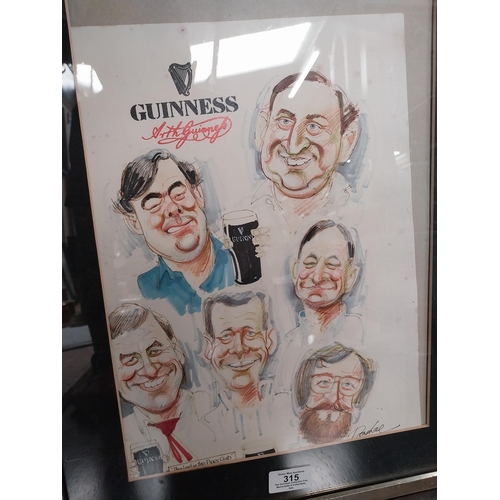 315 - Framed  The Led in the Pipe Club Frank Ryan's Guinness print signed Donahoe '89. {49 cm H x 39 cm W}... 