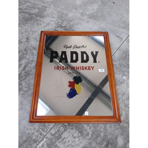 319 - Framed Paddy Irish Whiskey advertising mirror. {69 cm H x 55 cm W}.