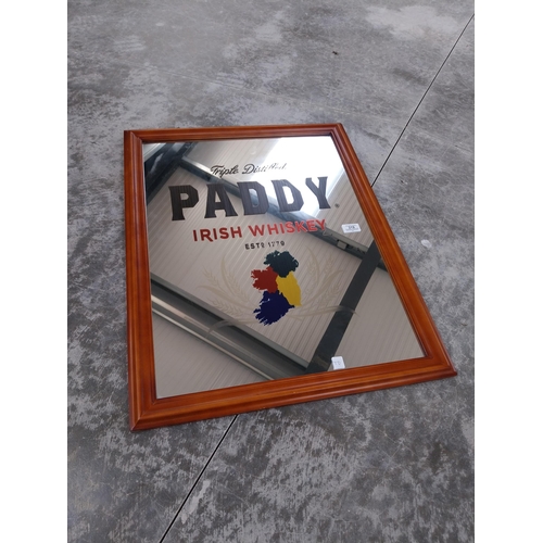 319 - Framed Paddy Irish Whiskey advertising mirror. {69 cm H x 55 cm W}.