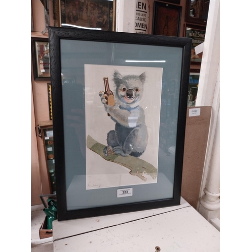 323 - Rare original framed Koala on a branch with Guinness bottle sketch signed by John Gilroy. {41 cm H x... 