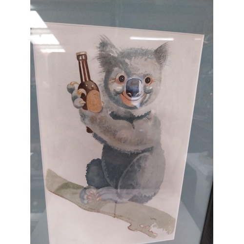 323 - Rare original framed Koala on a branch with Guinness bottle sketch signed by John Gilroy. {41 cm H x... 