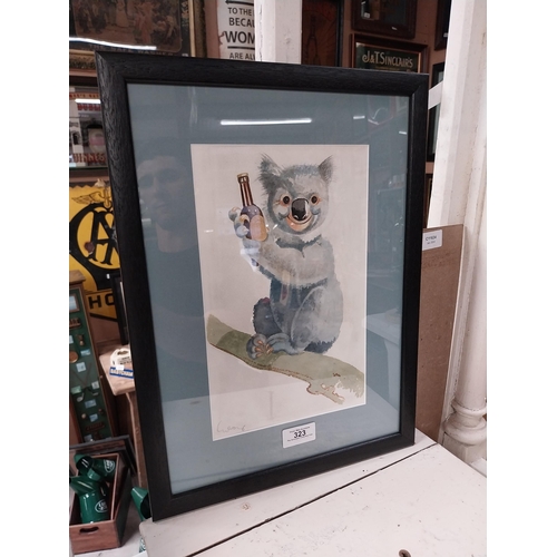 323 - Rare original framed Koala on a branch with Guinness bottle sketch signed by John Gilroy. {41 cm H x... 