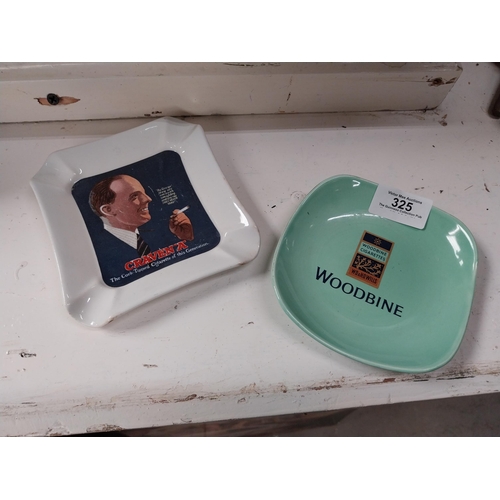 325 - Woodbine ashtray {12 cm W x 12 cm D} and Craven A Doulton ashtray {12 cm W x 13 cm D}