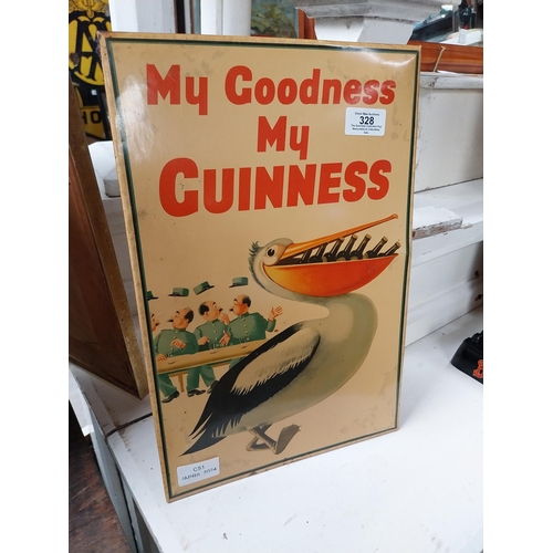 328 - My Goodness My Guinness Pelican celluloid advertising sign. {38 cm H x 25 cm W}.