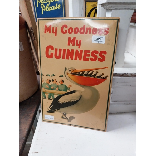 328 - My Goodness My Guinness Pelican celluloid advertising sign. {38 cm H x 25 cm W}.