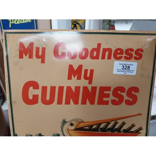 328 - My Goodness My Guinness Pelican celluloid advertising sign. {38 cm H x 25 cm W}.