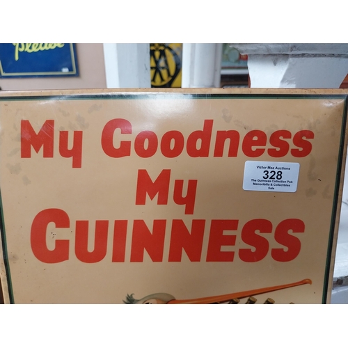 328 - My Goodness My Guinness Pelican celluloid advertising sign. {38 cm H x 25 cm W}.