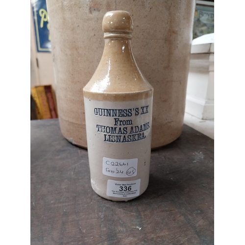 336 - Rare 19th C. stoneware ginger beer bottle Guinness XX Thomas Adams Lisnaskea. {19 cm H x 7 cm Dia.}.