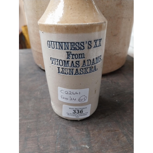 336 - Rare 19th C. stoneware ginger beer bottle Guinness XX Thomas Adams Lisnaskea. {19 cm H x 7 cm Dia.}.