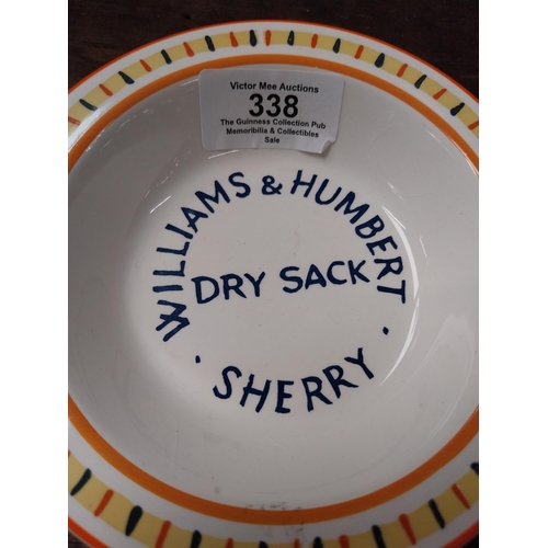 338 - Williams and Humbert Dry Sack Sherry ceramic ashtray. {3 cm H x 14 cm Dia.}.