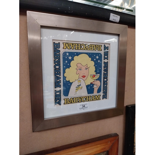 34 - Framed 1960's Babycham advertising print. {30 cm H x 30 cm W}.