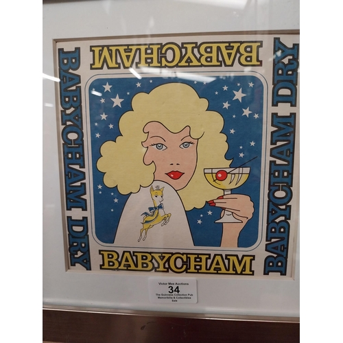 34 - Framed 1960's Babycham advertising print. {30 cm H x 30 cm W}.