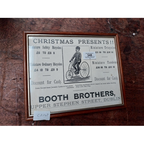 348 - Framed Booth Brothers Upper Stephen's Street Dublin advertising print. {22 cm H x 27 cm W}