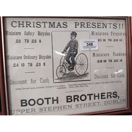 348 - Framed Booth Brothers Upper Stephen's Street Dublin advertising print. {22 cm H x 27 cm W}