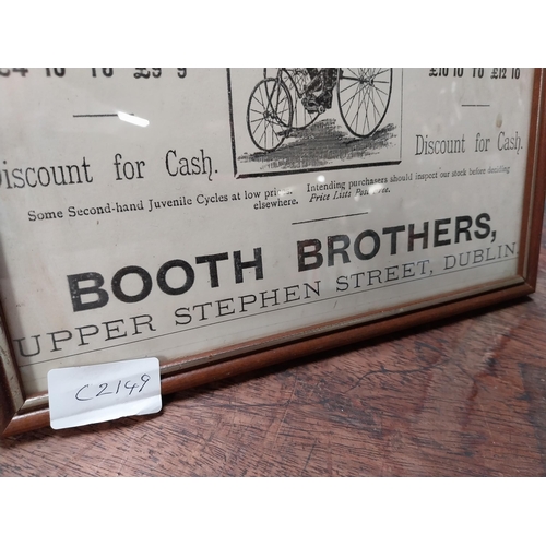 348 - Framed Booth Brothers Upper Stephen's Street Dublin advertising print. {22 cm H x 27 cm W}