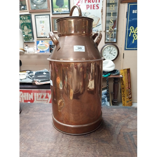 349 - Copper tinsmith's milk can. {46 cm H x 23 cm Dia}.