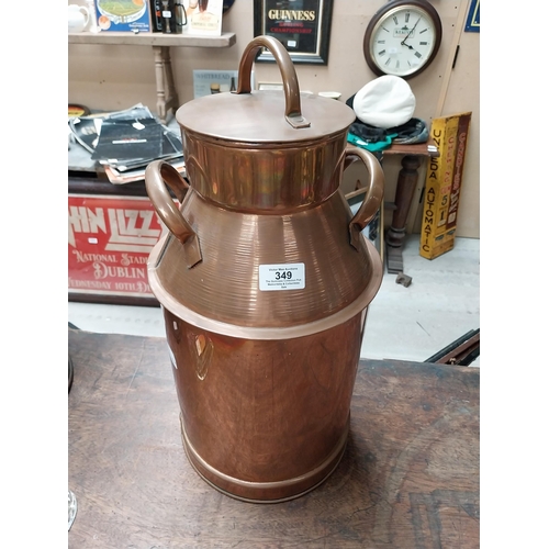 349 - Copper tinsmith's milk can. {46 cm H x 23 cm Dia}.