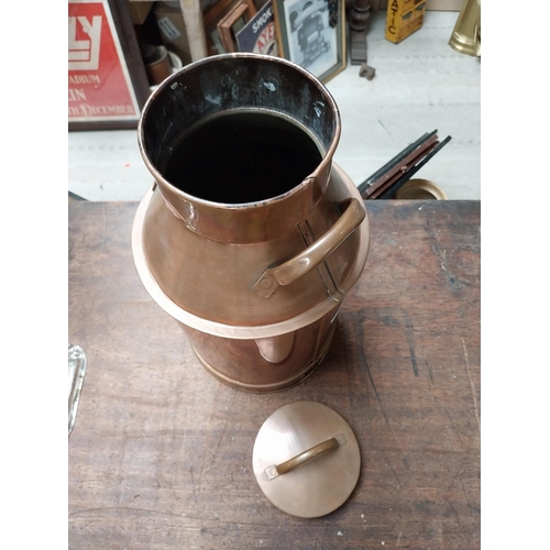 349 - Copper tinsmith's milk can. {46 cm H x 23 cm Dia}.