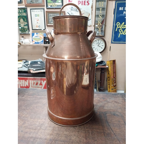 349 - Copper tinsmith's milk can. {46 cm H x 23 cm Dia}.