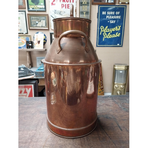 349 - Copper tinsmith's milk can. {46 cm H x 23 cm Dia}.