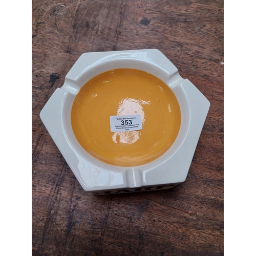 353 - Harp Keg Wade ceramic ashtray. {6 cm H x 16 cm Dia.}.