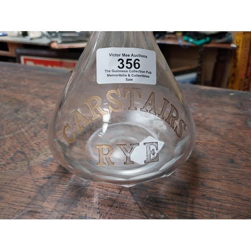 356 - Carstairs Rye Whiskey glass decanter. {35 cm H x 12 cm Dia.}.