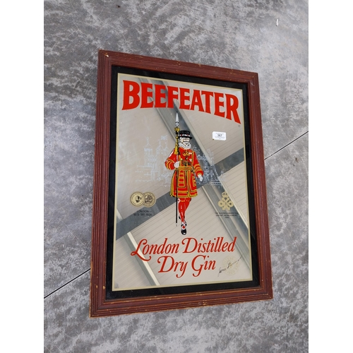 367 - Framed Beefeater London Dry Gin advertising mirror. {64 cm H x 36 cm W}.