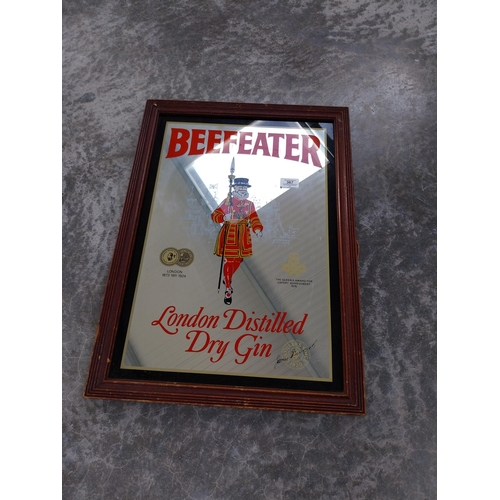 367 - Framed Beefeater London Dry Gin advertising mirror. {64 cm H x 36 cm W}.