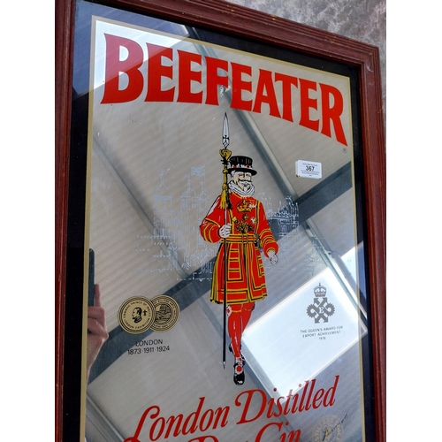 367 - Framed Beefeater London Dry Gin advertising mirror. {64 cm H x 36 cm W}.