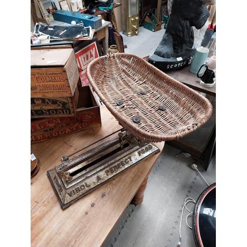 368 - Early 20th C. cast iron Virol for Children A Perfect Food baby scales. {38 cm H x 67 cm W x 58 cm D}... 