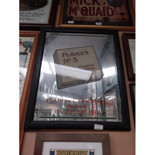 37 - Player's No 3 Virginia cigarettes framed advertising mirror. {57 cm H x 47 cm W}.