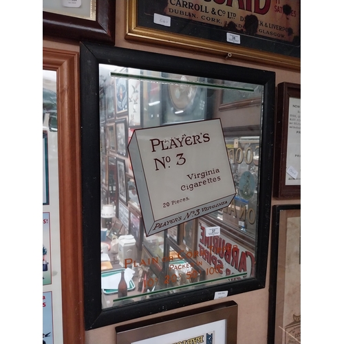 37 - Player's No 3 Virginia cigarettes framed advertising mirror. {57 cm H x 47 cm W}.