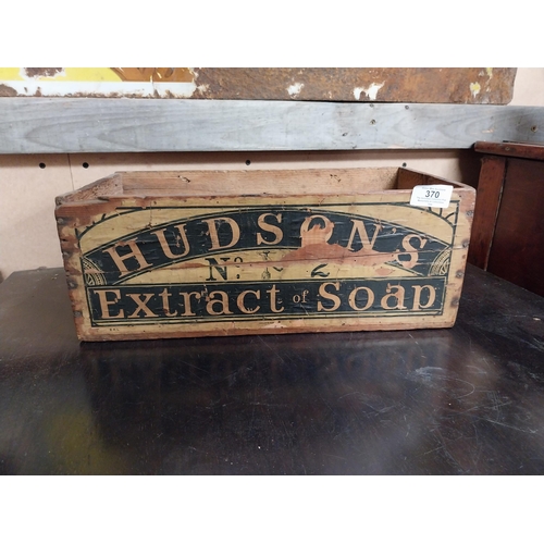 370 - Hudson's Extract Soap wooden advertising crate. {15 cm H x 40 cm W x 20 cm D}.