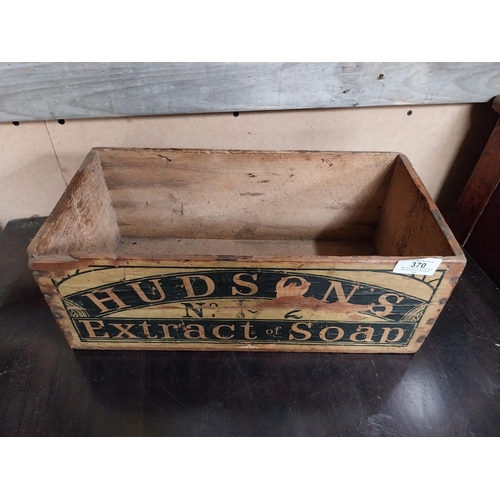 370 - Hudson's Extract Soap wooden advertising crate. {15 cm H x 40 cm W x 20 cm D}.