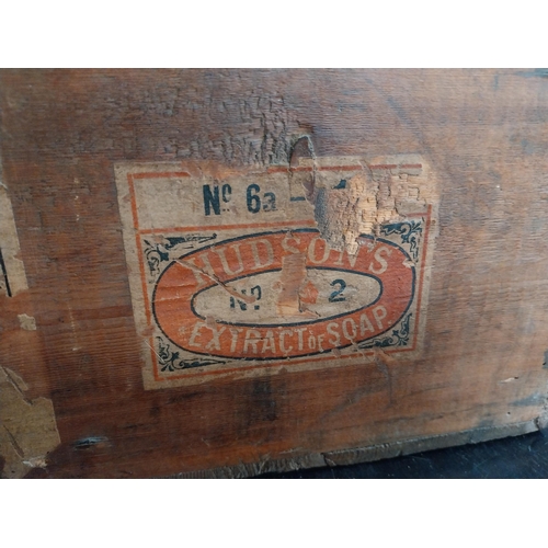 370 - Hudson's Extract Soap wooden advertising crate. {15 cm H x 40 cm W x 20 cm D}.