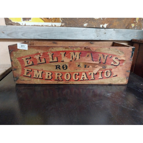 371 - Ellman's Embrocation wooden advertising crate. {16 cm H x 49 cm W x 22 cm D}.