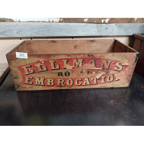 371 - Ellman's Embrocation wooden advertising crate. {16 cm H x 49 cm W x 22 cm D}.