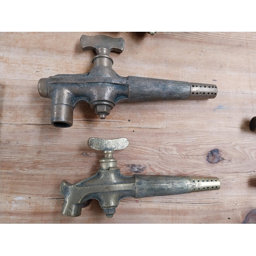 376 - Collection of eight early 20th C. brass barrel taps. {22 cm H x 14 cm W to 14 cm H x 7 cm W}.