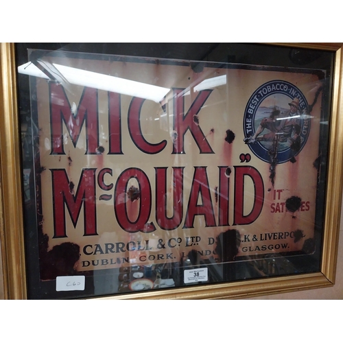 38 - Framed Mick McQuaid advertising print. {42 cm H x 52 cm W}.