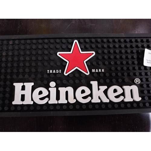 384 - Heineken Beer mat and two Bass beer mats. {10 cm H x 60 cm W}.