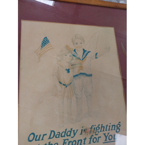 385 - Framed WWI Our Daddy is Fighting For You At The Front Buy a United States Gov't Bond advertising pri... 