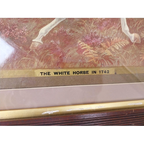 387 - Framed The White Horse in 1794 Mackie and Co Distilleries showcard. {55 cm H x 67 cm W}.