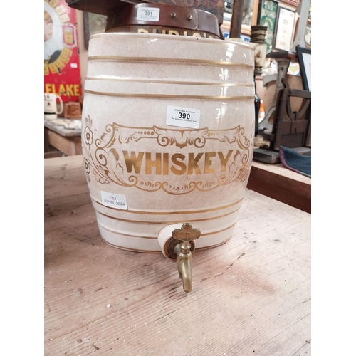 390 - 19th C. ceramic Whiskey dispenser with original brass tap. {27 cm H x 23 cm W x 21 cm D}.