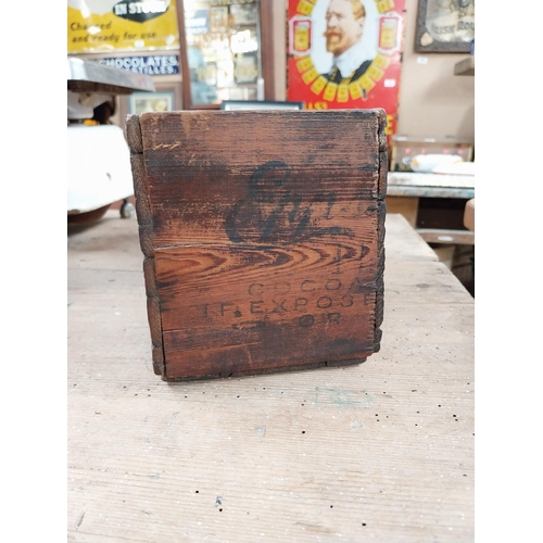 392 - EPPS's Cocoa wooden advertising box. {14 cm H x 31 cm W x 13 cm D}.