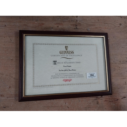 394 - Framed Guinness Certificate of Excellence The Hat Club of Great Britain Competency Certificate. {34 ... 