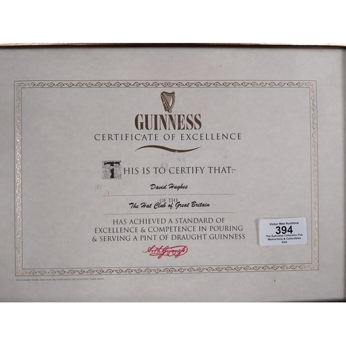 394 - Framed Guinness Certificate of Excellence The Hat Club of Great Britain Competency Certificate. {34 ... 