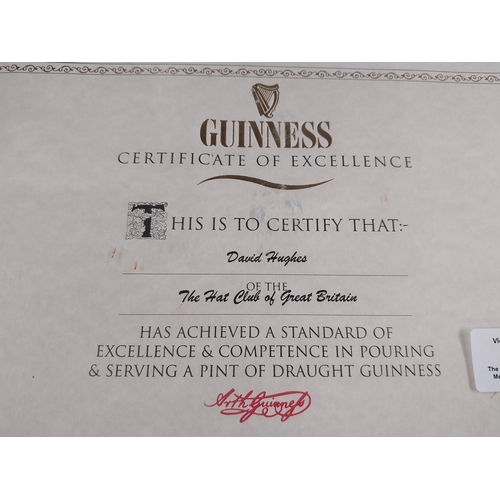 394 - Framed Guinness Certificate of Excellence The Hat Club of Great Britain Competency Certificate. {34 ... 