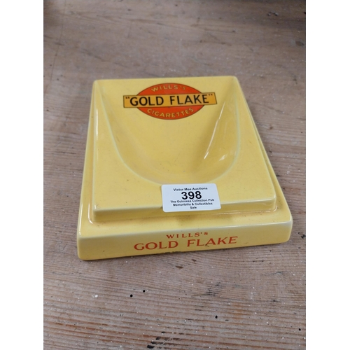 398 - Wills's Gold Flake ceramic advertising ashtray. {4 cm H x 16 cm W x 18 cm D}.